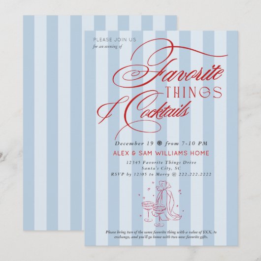 Favorite Things & Cocktails Holiday Gift Exchange Kaart (Voorkant / Achterkant)