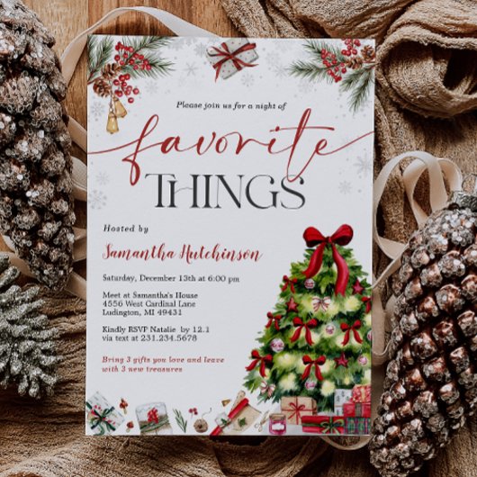 Favorite Things Gift Exchange Party Invite Kaart