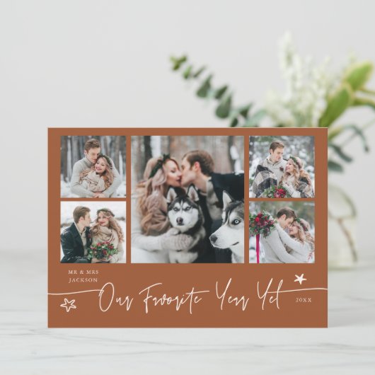 Favorite Year Holiday Newlywed Photo Terracotta Feestdagenkaart (Staand voorkant)