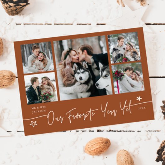 Favorite Year Holiday Newlywed Photo Terracotta Feestdagenkaart
