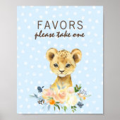 Favors Baby shower Lion Cub Floral Blue Poster (Voorkant)