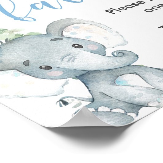 Favors baby shower sign blue elephant greenery poster (Hoek)