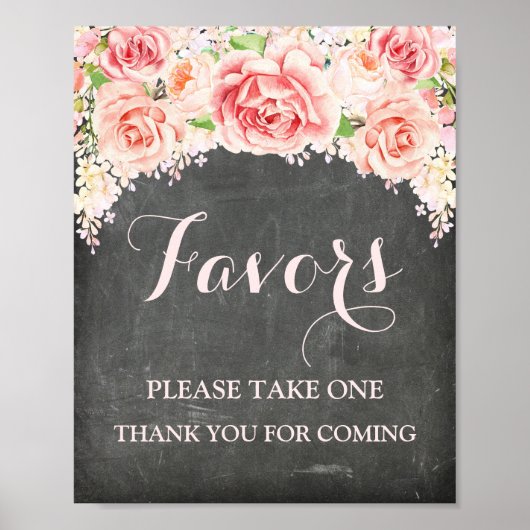 Favors Baby shower Sign Pink Waterverf Chalkboard Poster (Voorkant)