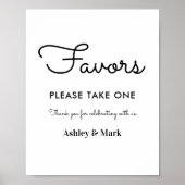 Favors Black White Wedding Sign Poster (Voorkant)