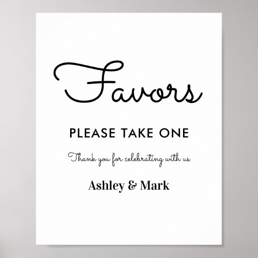 Favors Black White Wedding Sign Poster (Voorkant)