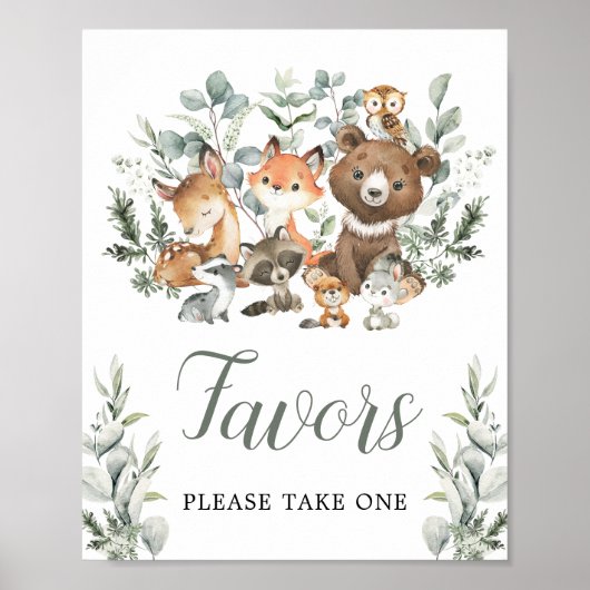 Favors bordereucalyptus bos baby dieren feestje poster (Voorkant)