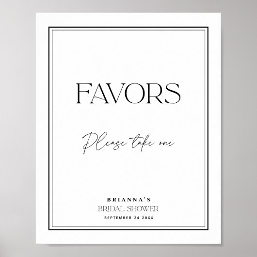 Favors Elegant Black & White Vrijgezellenfeest Poster (Voorkant)