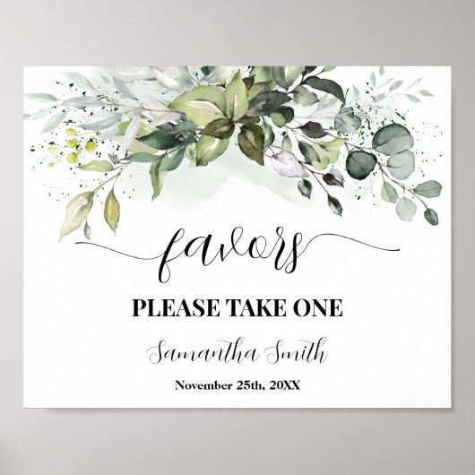 Favors Greenery Eucalyptus Baby shower Sign Poster (Voorkant)