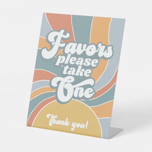 Favors Groovy Retro Sunshine Baby shower Reclamebord Met Voetstuk (Voorkant)
