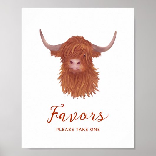 Favors Highland Koe Baby shower Poster (Voorkant)