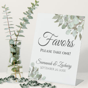 Favors Neem een eucalyptus & groen bruiloft Reclamebord Met Voetstuk