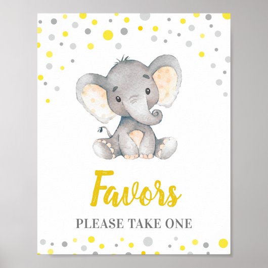 Favors Neem één gele Stippen Elephant Baby shower Poster (Voorkant)