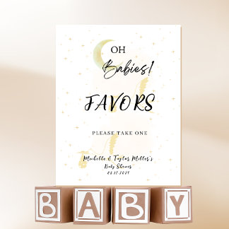 FAVORS Neutral Twin Storks Baby shower Reclamebord Met Voetstuk