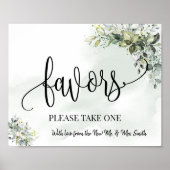 Favors party sign bruiloft receptie eucalyptus poster (Voorkant)