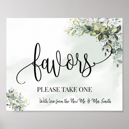 Favors party sign bruiloft receptie eucalyptus poster (Voorkant)