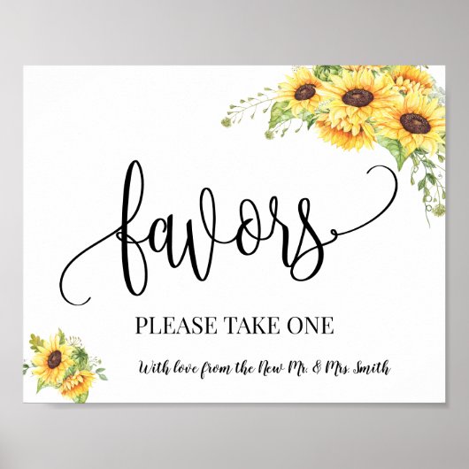 Favors party sign wedding reception boho sunflower poster (Voorkant)