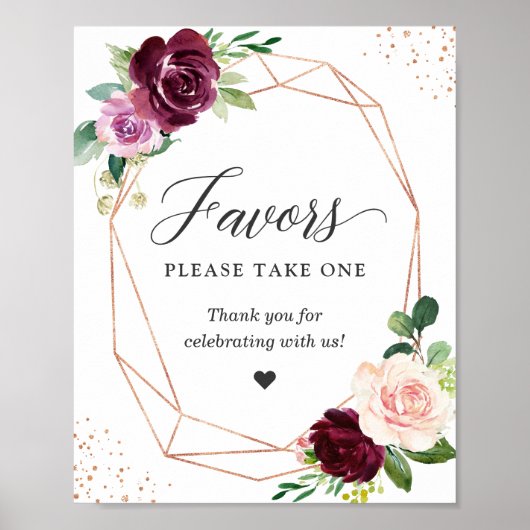 Favors Please Take One Plum Purple Blush Floral Poster (Voorkant)