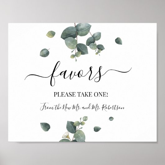 Favors Shower Weddenschap Greenery Eucalyptus Sign Poster (Voorkant)