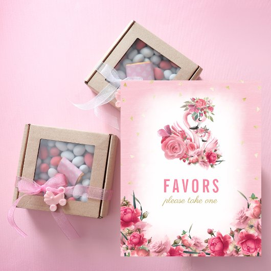 Favors Sign Baby shower Pink Flamingo Ballerina Poster