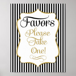 Favors Sign Black Gold Stripe Poster