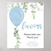 Favors sign blue ballonnen greenery baby shower poster (Voorkant)