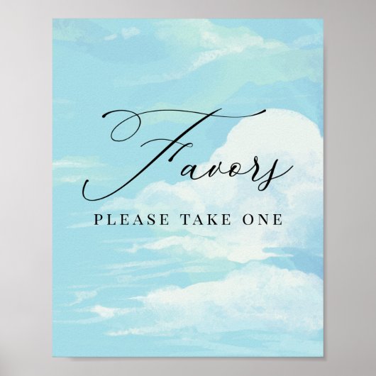 Favors Sign Blue Sky Cloud Baby shower Poster (Voorkant)