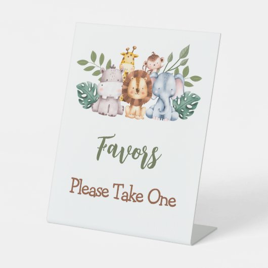 Favors Sign Boy Baby shower Oerwoud Safari Reclamebord Met Voetstuk (Voorkant)