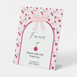 Favors Sign Cherry on Top Coquette Baby Shower  Reclamebord Met Voetstuk
