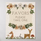 Favors Sign Modern Woodland Baby shower Poster (Voorkant)