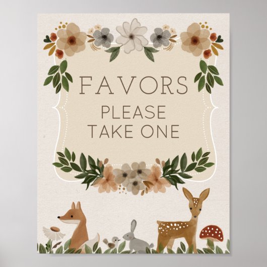 Favors Sign Modern Woodland Baby shower Poster (Voorkant)