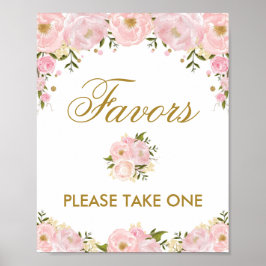Favors Sign Pink Gold Flower Weddenschap Vrijgezel Poster