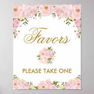 Favors Sign Pink Gold Flower Weddenschap Vrijgezel Poster