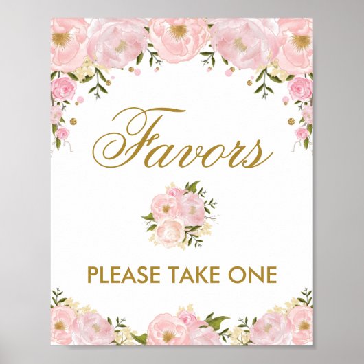 Favors Sign Pink Gold Flower Weddenschap Vrijgezel Poster (Voorkant)