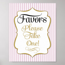 Favors Sign Pink Gold Stripe Poster