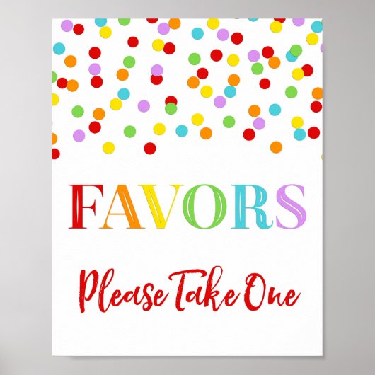 Favors Sign Rainbow Confetti Baby shower Poster (Voorkant)