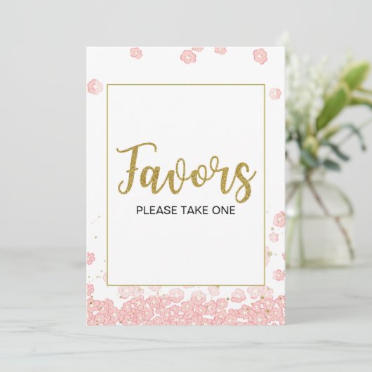 Favors Sign | Roze en goudVrijgezellenfeest Kaart (Staand voorkant)