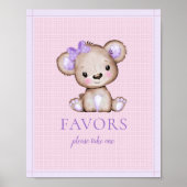 Favors Table Cute Girl Paars Beer Baby shower Poster (Voorkant)