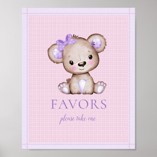 Favors Table Cute Girl Paars Beer Baby shower Poster (Voorkant)