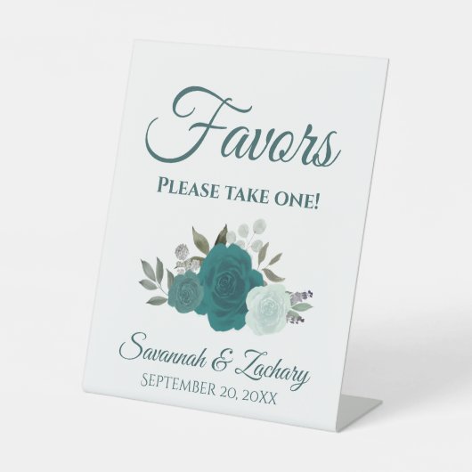 Favors Take One Teal Aqua Turquoise Roses Wedding Reclamebord Met Voetstuk (Voorkant)