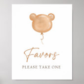 Favors Teddy Bear Balloon Boho Neutral Birthday  Poster (Voorkant)