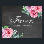 Favors-teken. Boho roze bloemen. Chalkboardbruilof Poster<br><div class="desc">Chalkboard bruiloft poster "Favors,  alsjeblieft,  neem er een" met boho roze bloemen. Neem contact met me op als je extra objecten nodig hebt.</div>