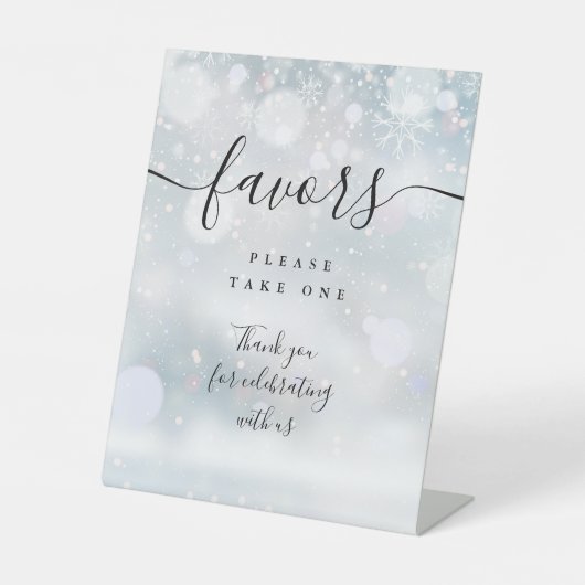 Favors Winter Black Script Table Reclamebord Met Voetstuk (Voorkant)