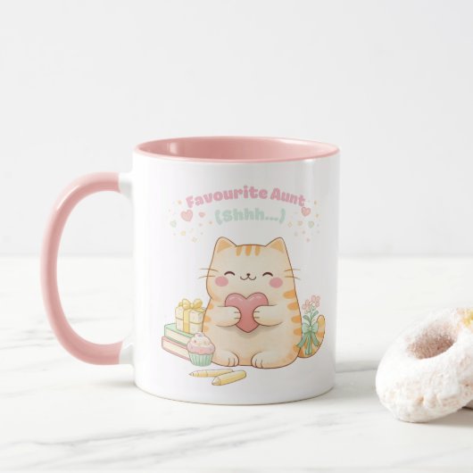 Favourite Aunt Cute Kawaii Kitty Cat Sweet Pink Mok (Met donut)