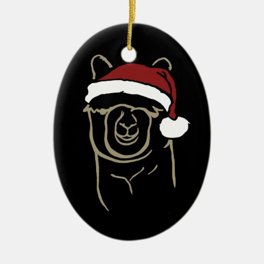 Fawn Alpaca met Santa Hat Keramisch Ornament (Voorkant)