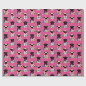 Fawn and Black Pugs in Flowers on Pink Gift Cadeaupapier (Vlak)