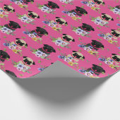 Fawn and Black Pugs in Flowers on Pink Gift Cadeaupapier (Hoek)