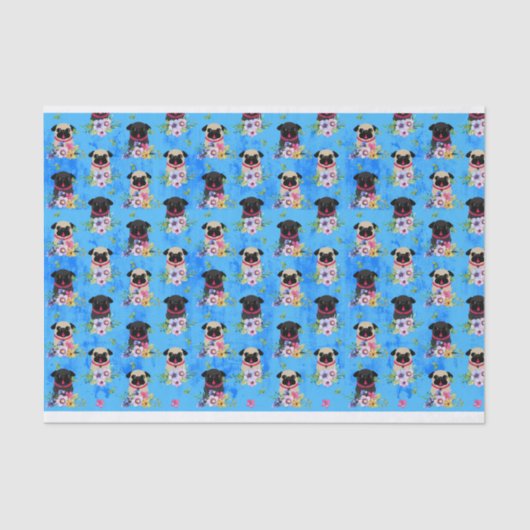 Fawn and Black pugs in Spring Flowers Tissuepapier (Voorkant)