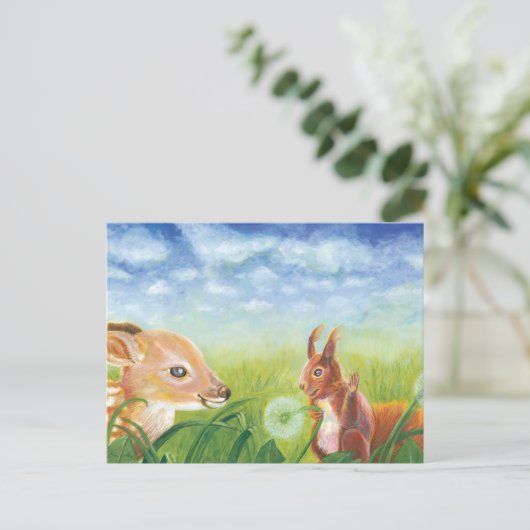 Fawn and Squirrel Briefkaart (Staand voorkant)