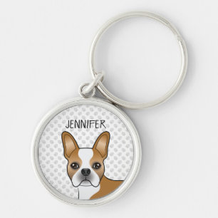 Fawn and White Boston Terrier Cartoon Dog & Name Sleutelhanger