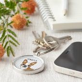 Fawn and White Boston Terrier Cartoon Dog & Name Sleutelhanger (Zijkant)